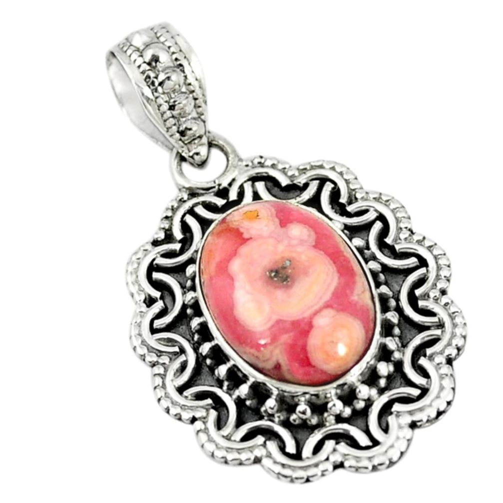 Natural pink rhodochrosite stalactite 925 sterling silver pendant m10802