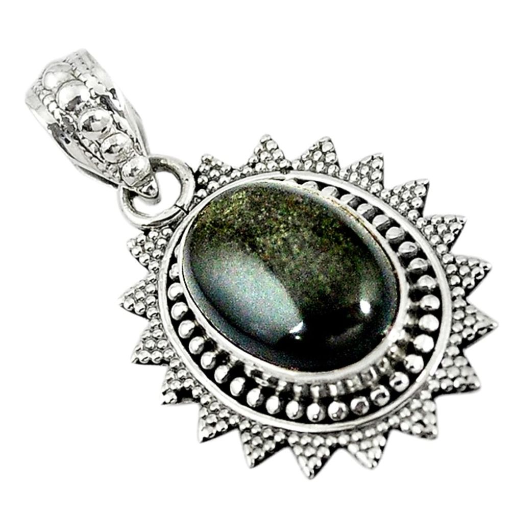 925 sterling silver natural golden sheen black obsidian pendant jewelry m10854