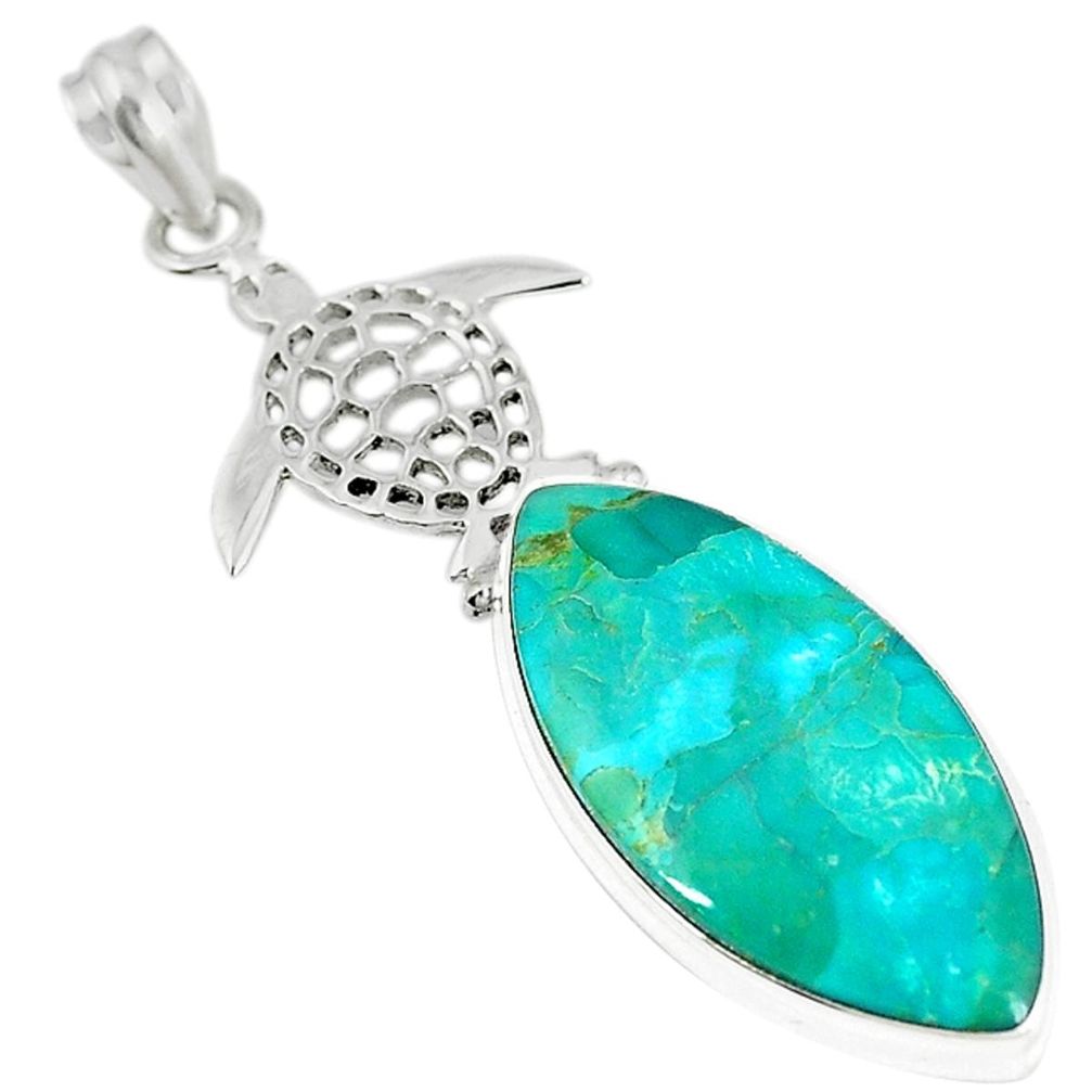 Green arizona mohave turquoise 925 silver turtle pendant jewelry m11027