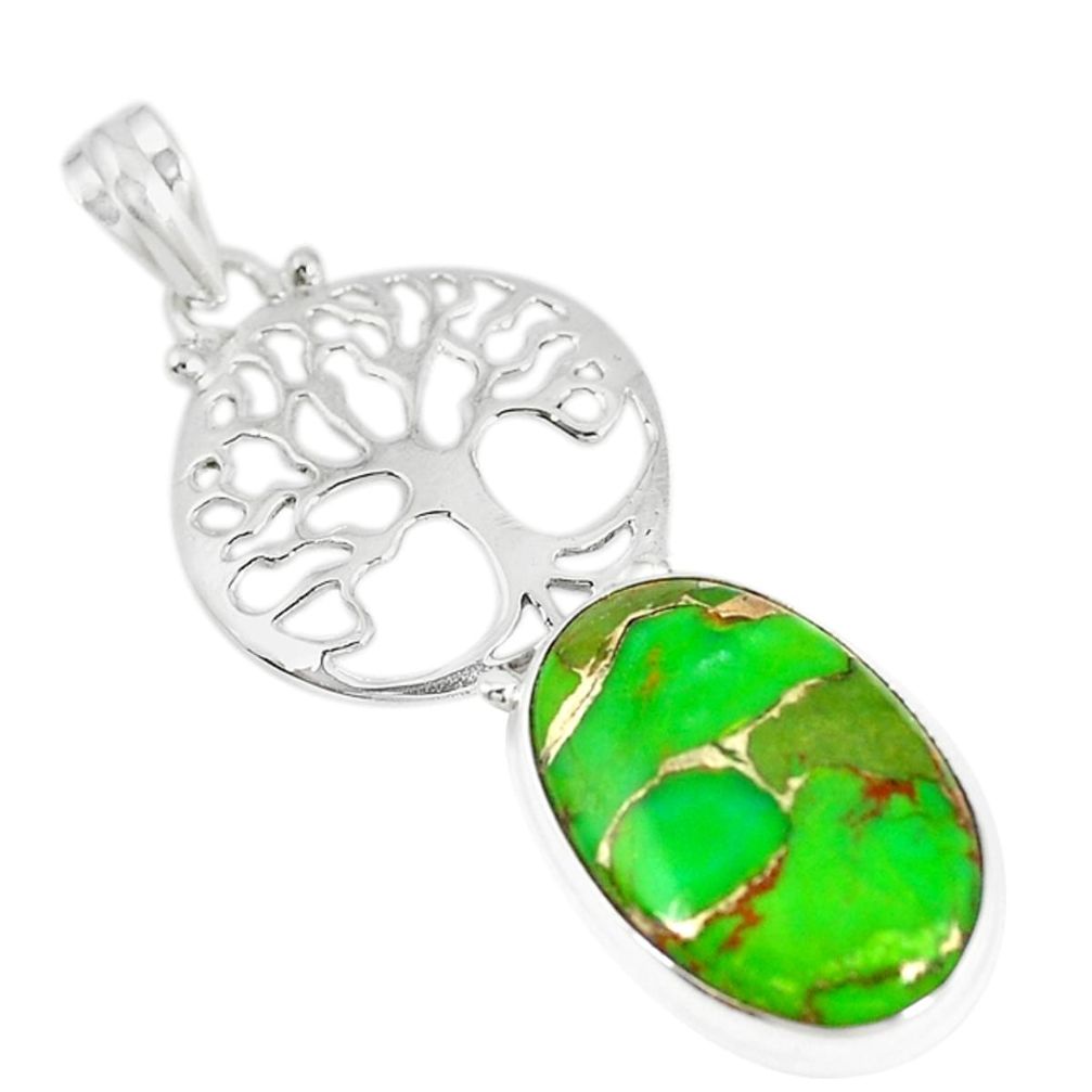 Green copper turquoise 925 sterling silver tree of life pendant m11049