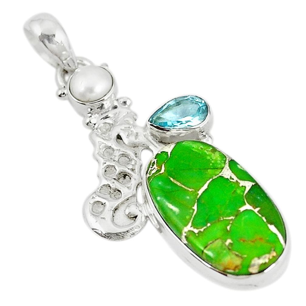 Green copper turquoise topaz 925 silver seahorse pendant jewelry m11050