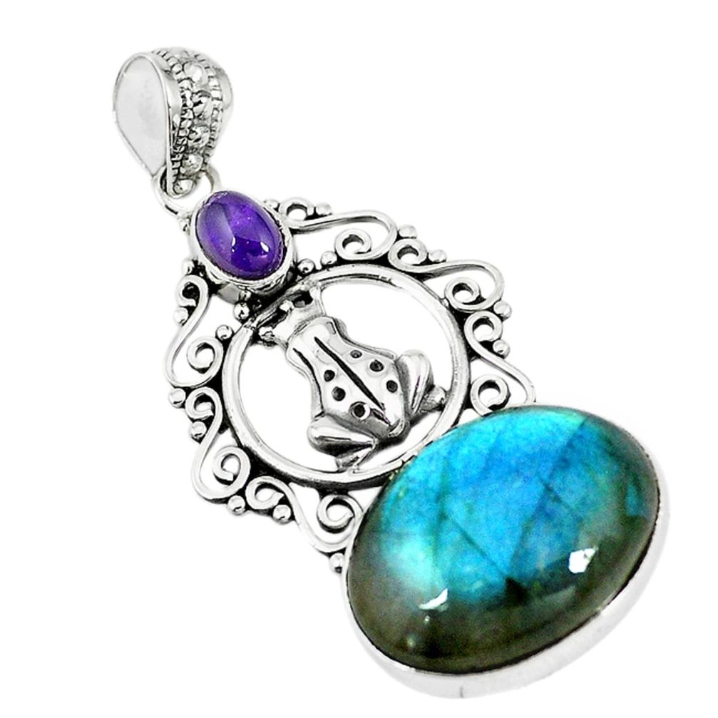 Natural blue labradorite amethyst 925 silver frog pendant jewelry m11277