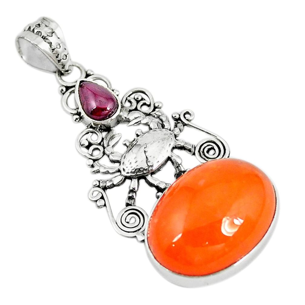 925 silver natural orange cornelian (carnelian) crab pendant jewelry m11298