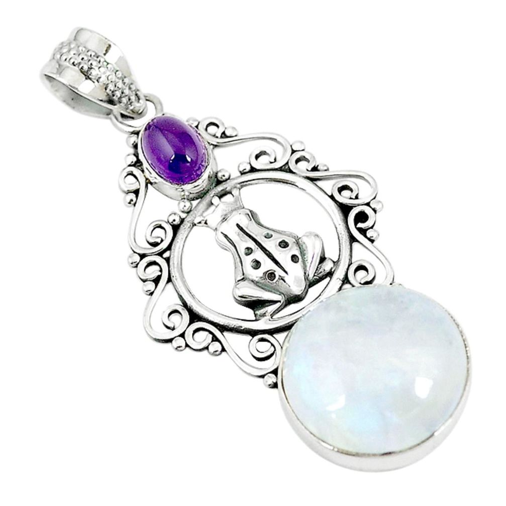 925 silver natural rainbow moonstone amethyst frog pendant jewelry m11337