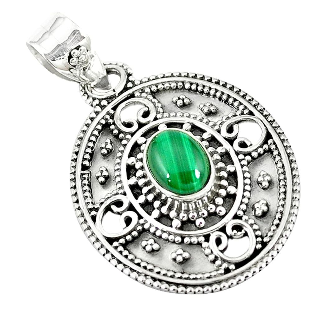 Natural green malachite (pilot's stone) 925 silver pendant jewelry m11445