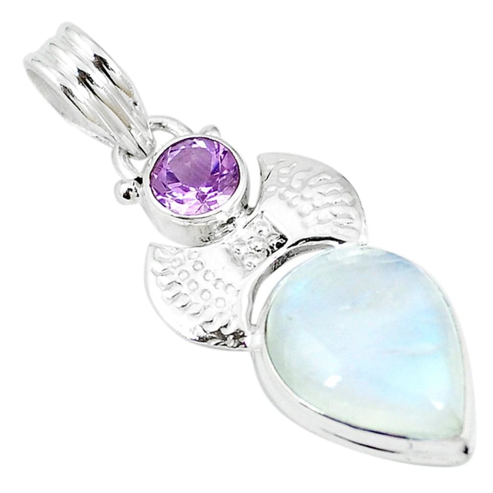 Natural rainbow moonstone amethyst 925 sterling silver pendant m11575