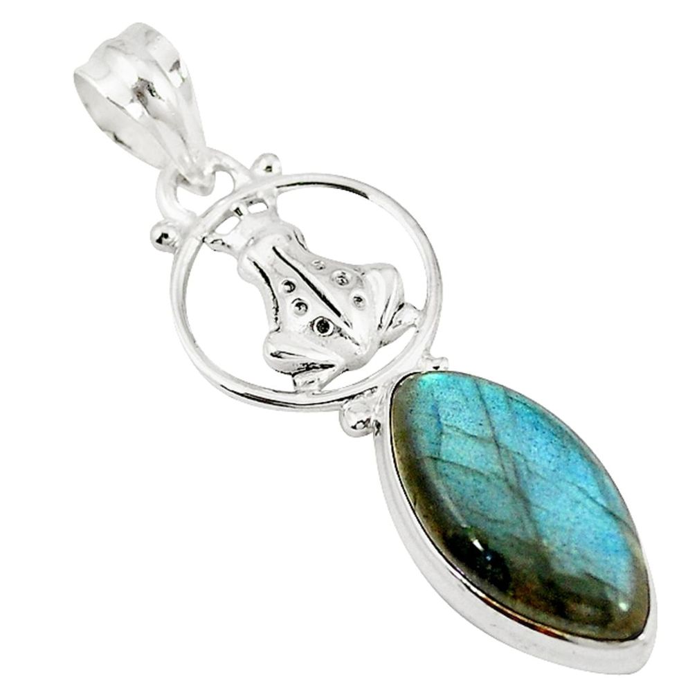 Natural blue labradorite 925 sterling silver frog pendant jewelry m11583