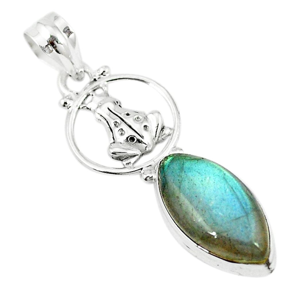 925 sterling silver natural blue labradorite marquise frog pendant m11584