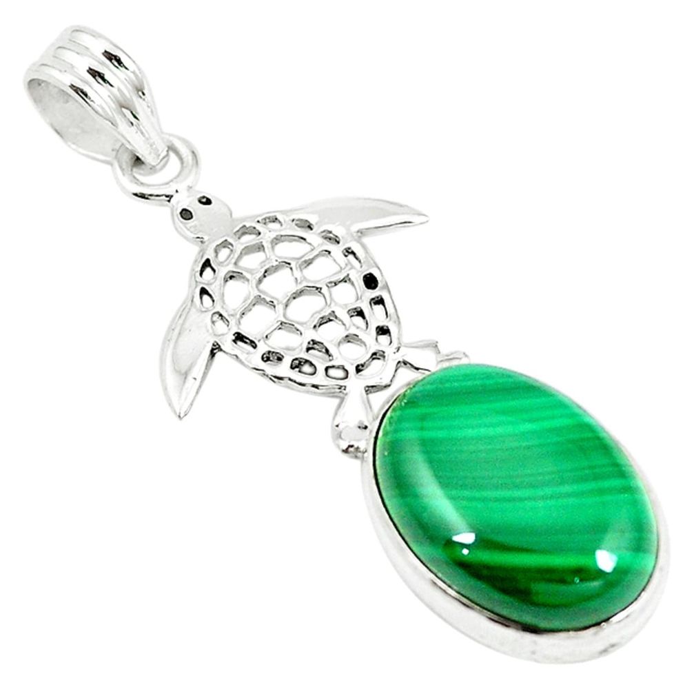 Natural green malachite (pilot's stone) 925 silver turtle pendant m11616