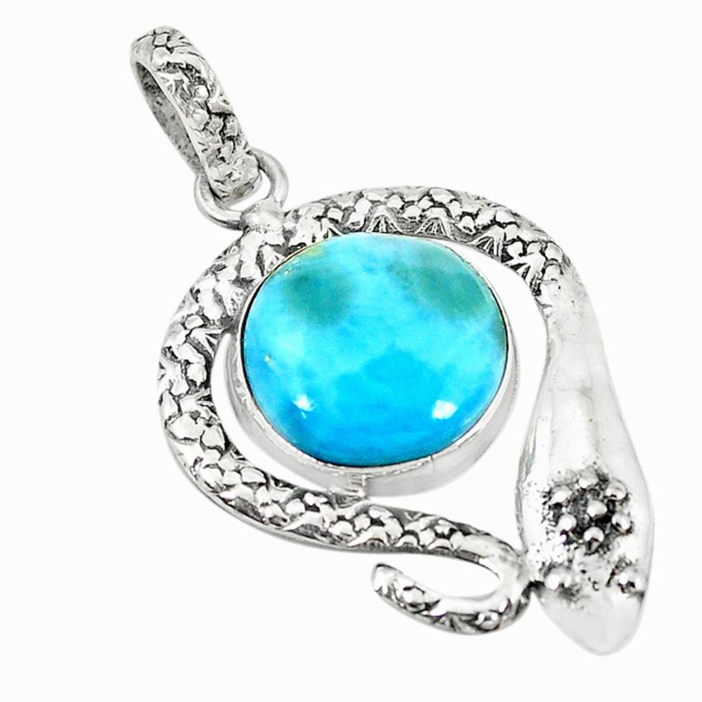 Natural blue larimar 925 sterling silver snake pendant jewelry m11703