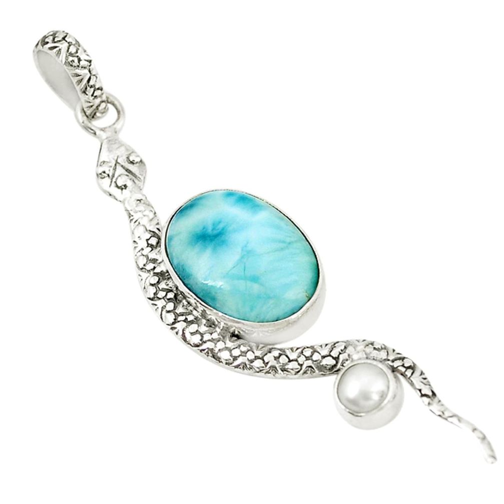 925 sterling silver natural blue larimar pearl snake pendant jewelry m11704