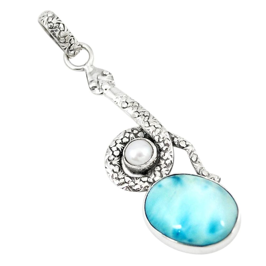 Natural blue larimar pearl 925 sterling silver snake pendant jewelry m11708