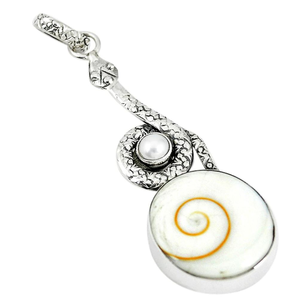 Natural white shiva eye pearl 925 sterling silver snake pendant m11733