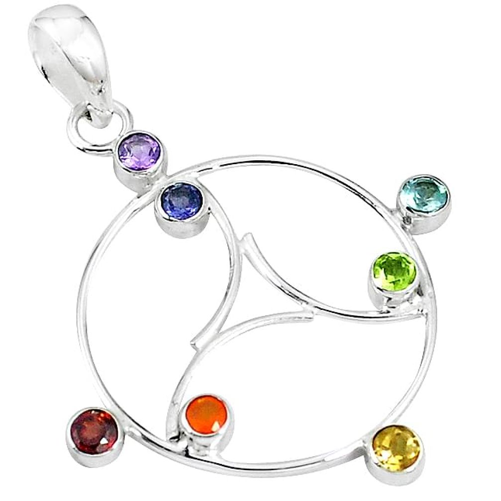 Healing chakra natural multicolor multi gemstone 925 silver chakra pendant mp117