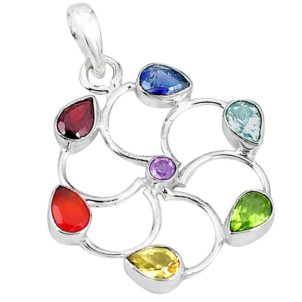 Healing chakra vortex natural multicolor multi gemstone 925 silver pendant mp119