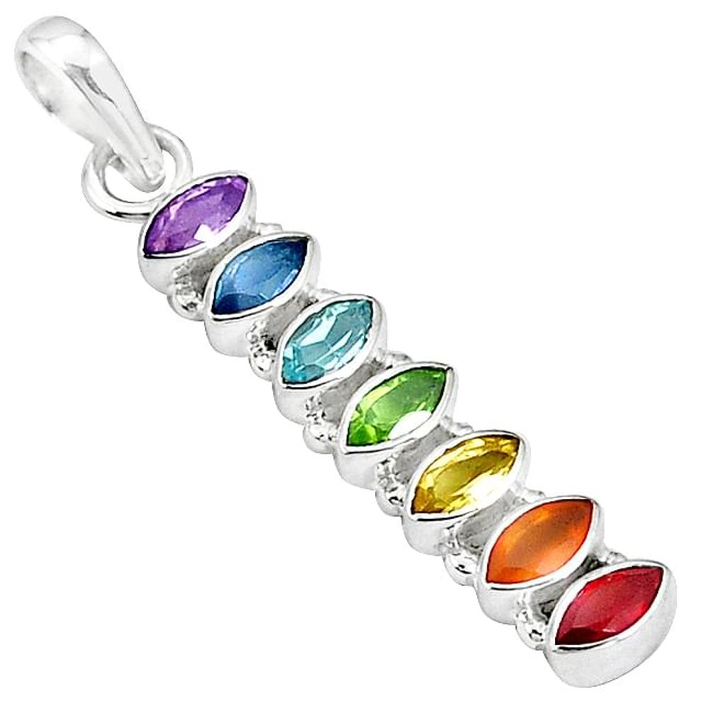 Inline chakra healing marquise natural multi gemstone 925 silver pendant mp128