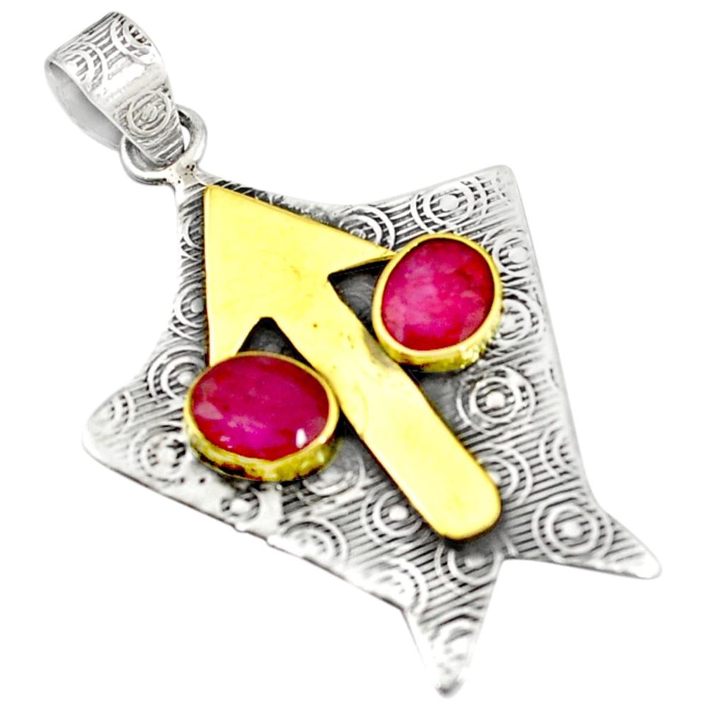 Victorian natural red ruby 925 sterling silver two tone pendant m12957