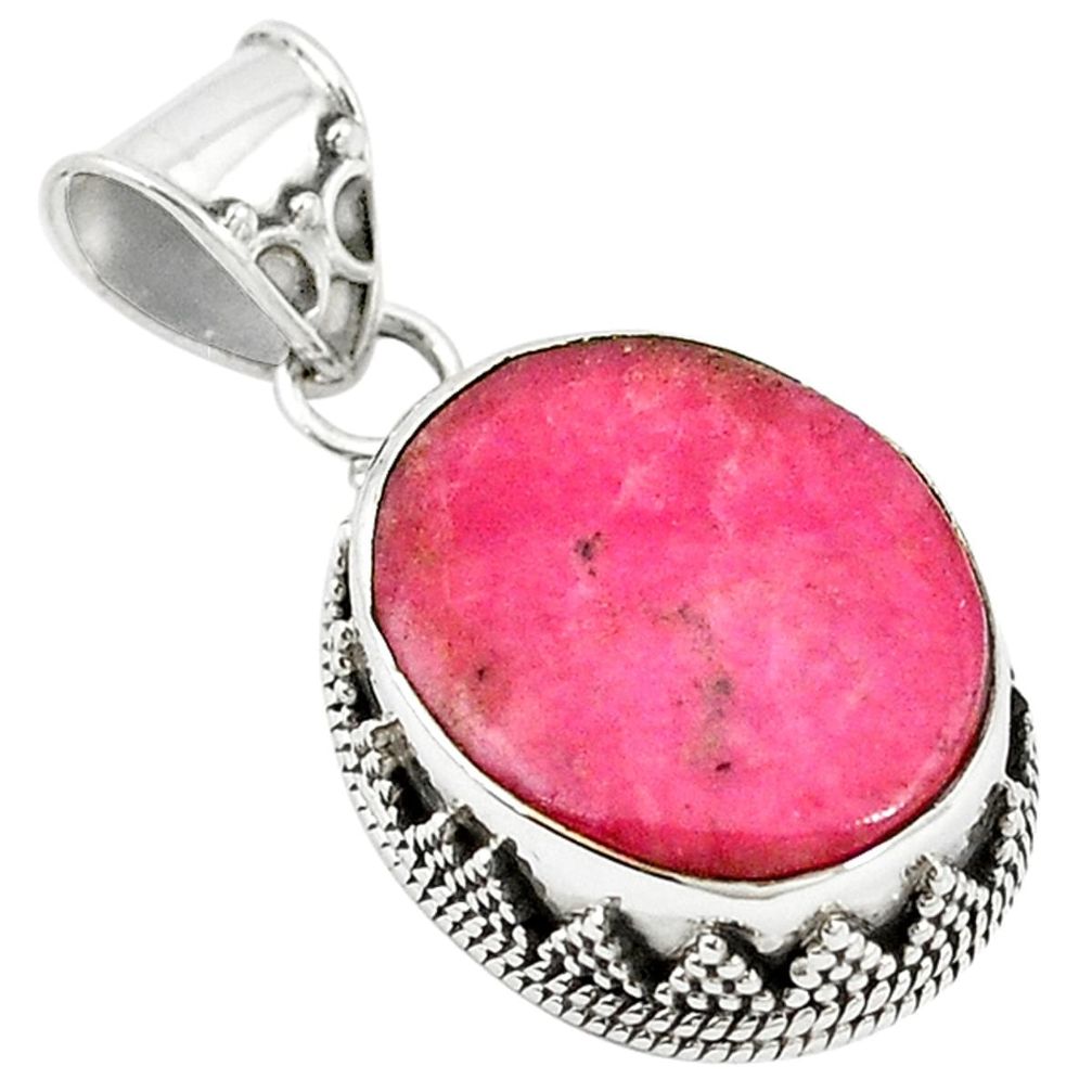 925 silver natural pink rhodonite in black manganese pendant jewelry m13084