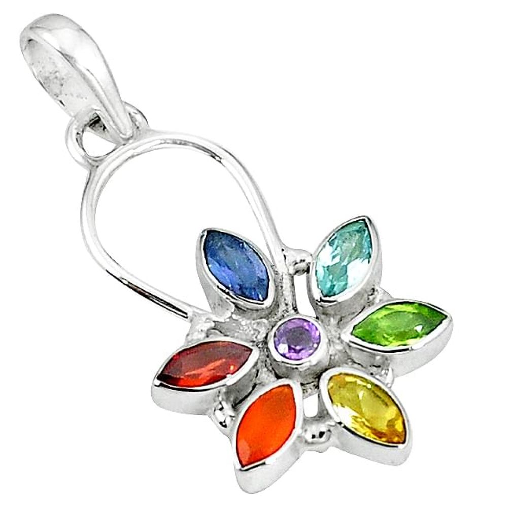 Healing chakra natural multi gemstone 925 silver chakra pendant mp130