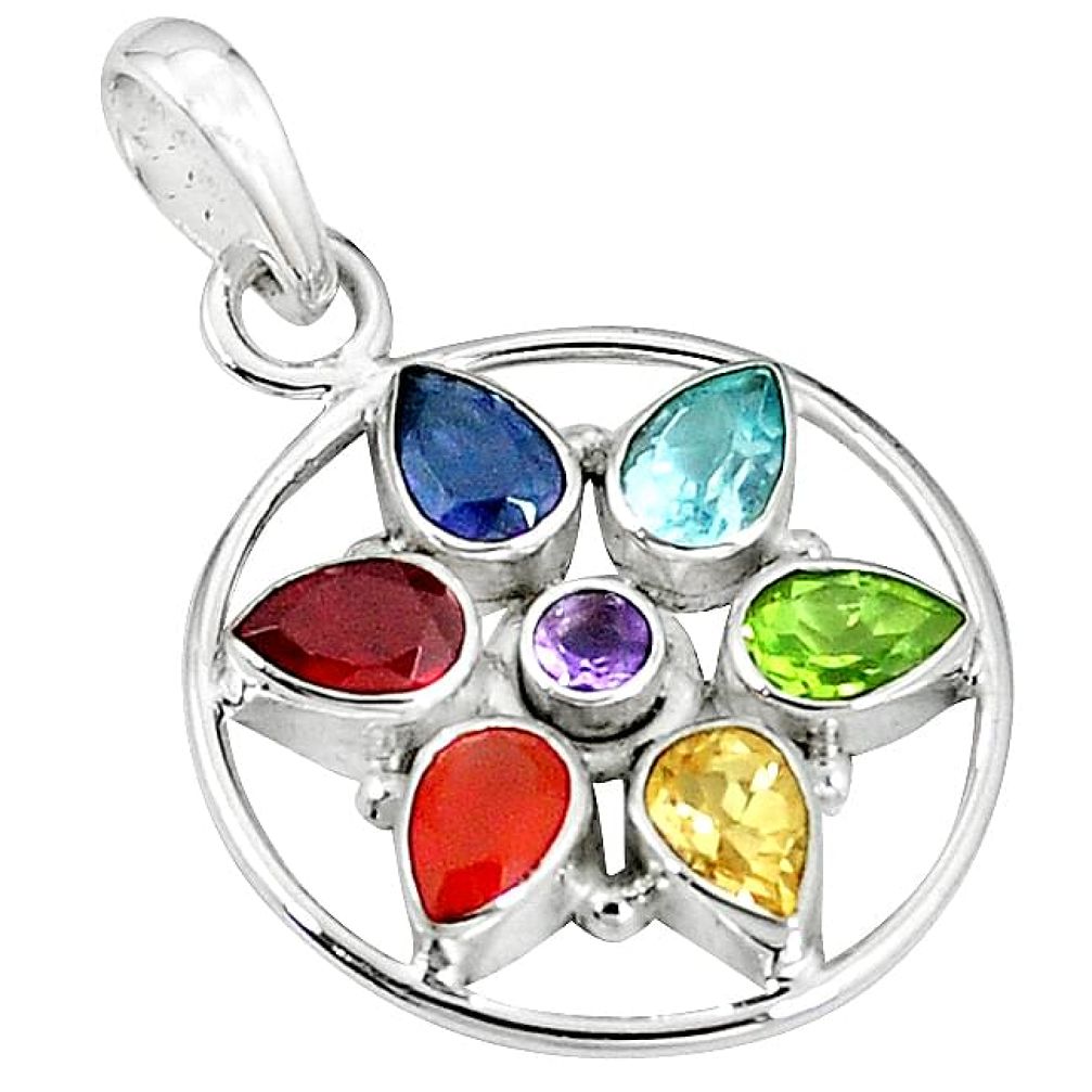 Healing chakra natural multi gemstone 925 silver chakra pendant mp132