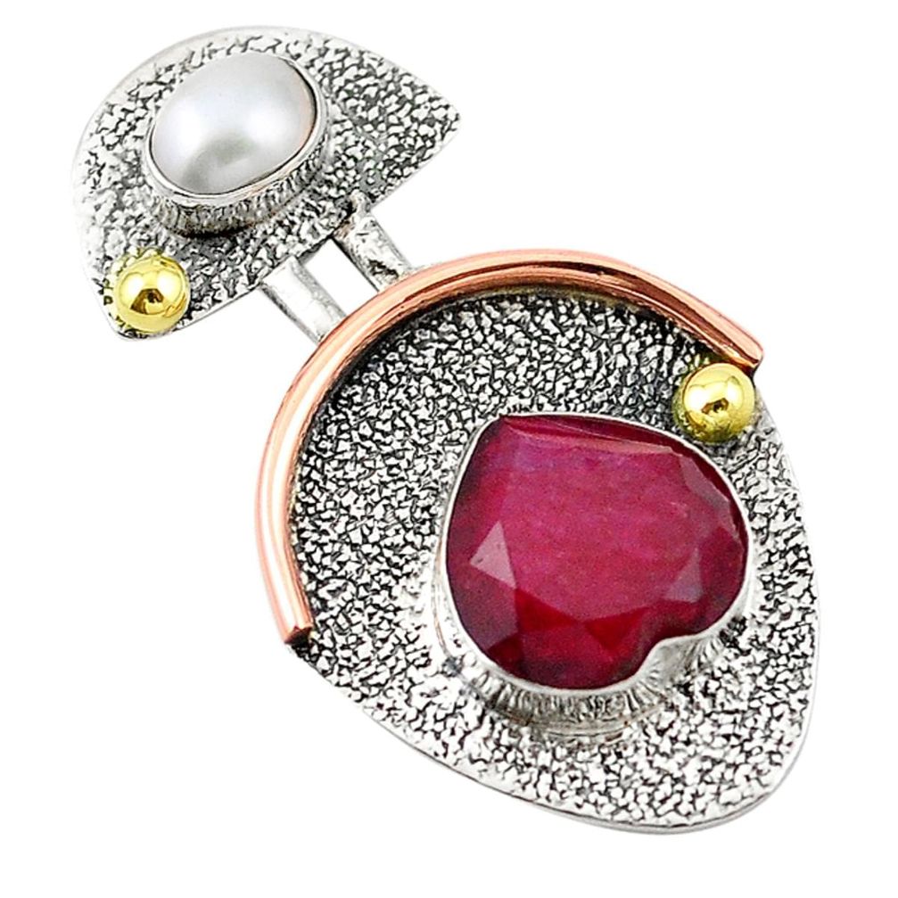 925 silver victorian natural red ruby pearl two tone pendant jewelry m13536