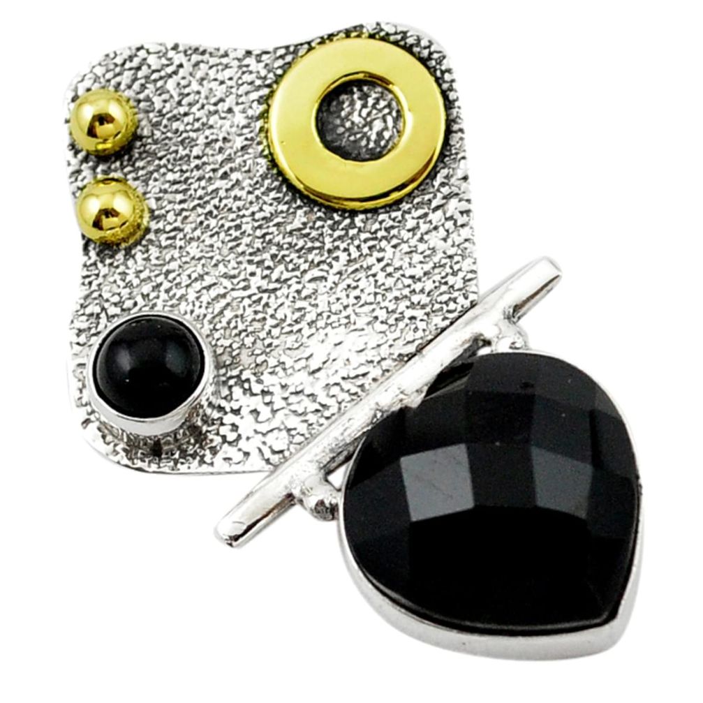 Victorian natural black onyx 925 sterling silver two tone pendant m13568