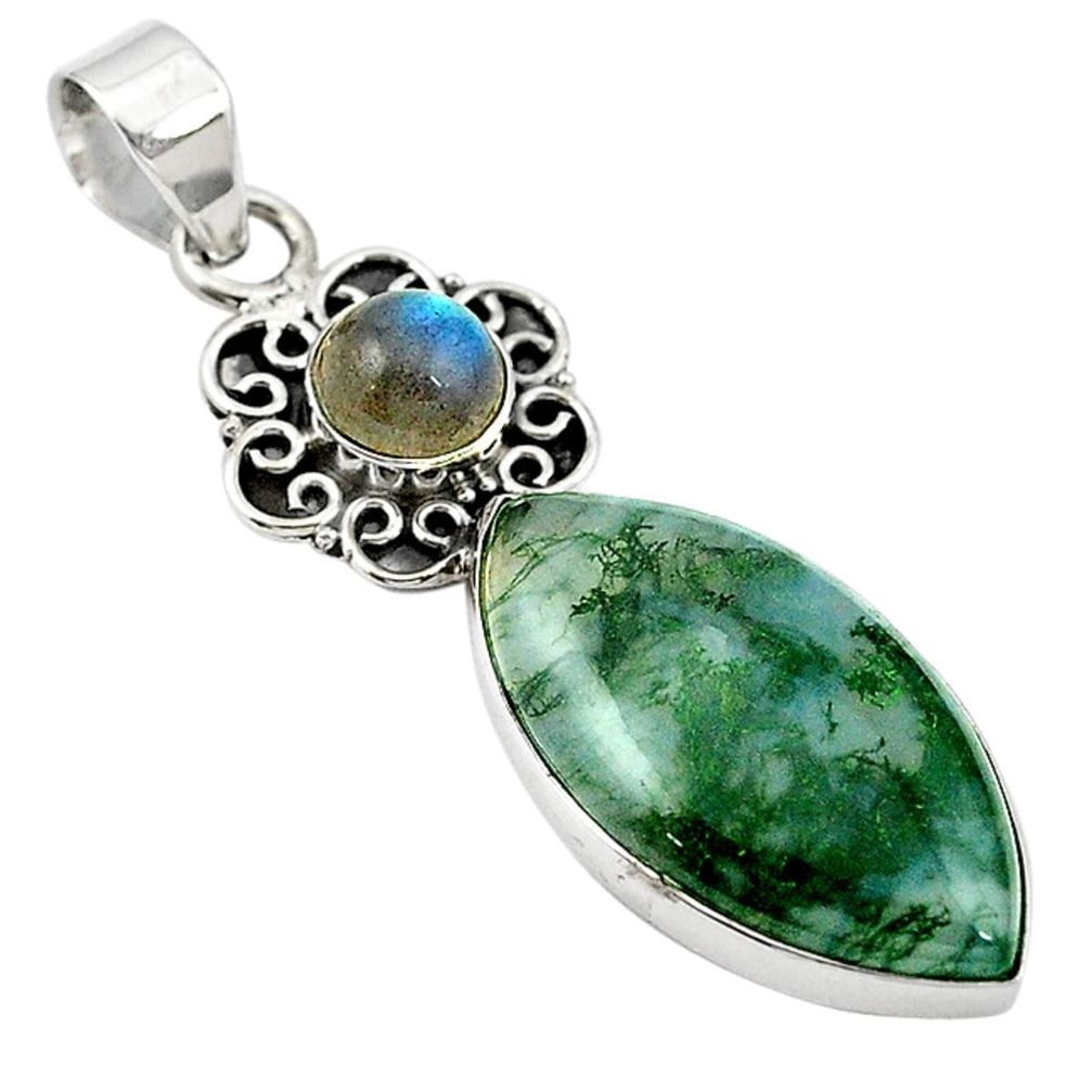 Natural green moss agate blue labradorite 925 sterling silver pendant m14075