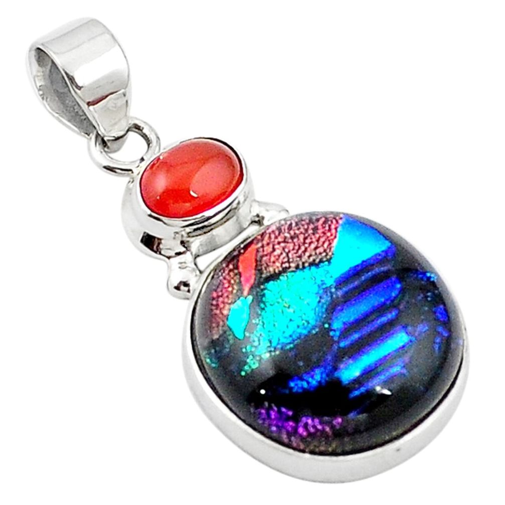 Clearance Sale-Multi color dichroic glass cornelian (carnelian) 925 silver pendant m14103