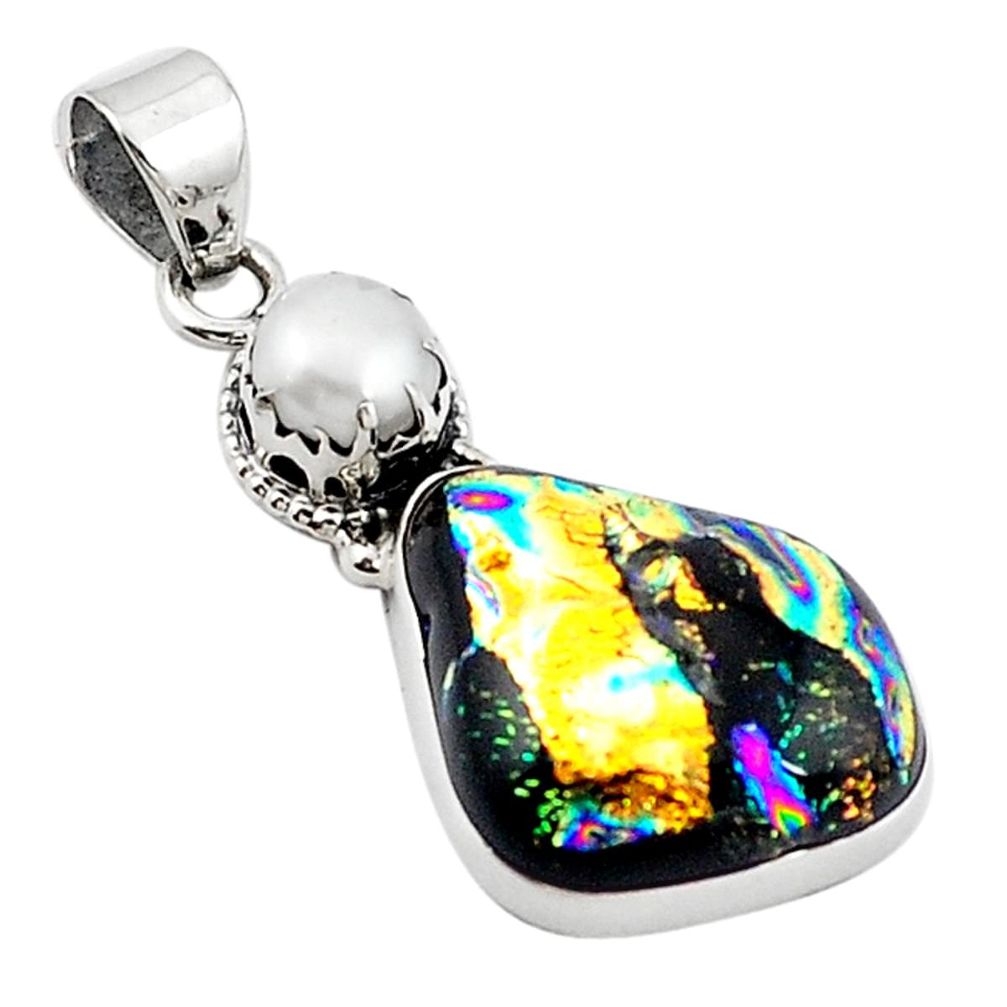 Multi color dichroic glass pearl 925 sterling silver pendant jewelry m14104