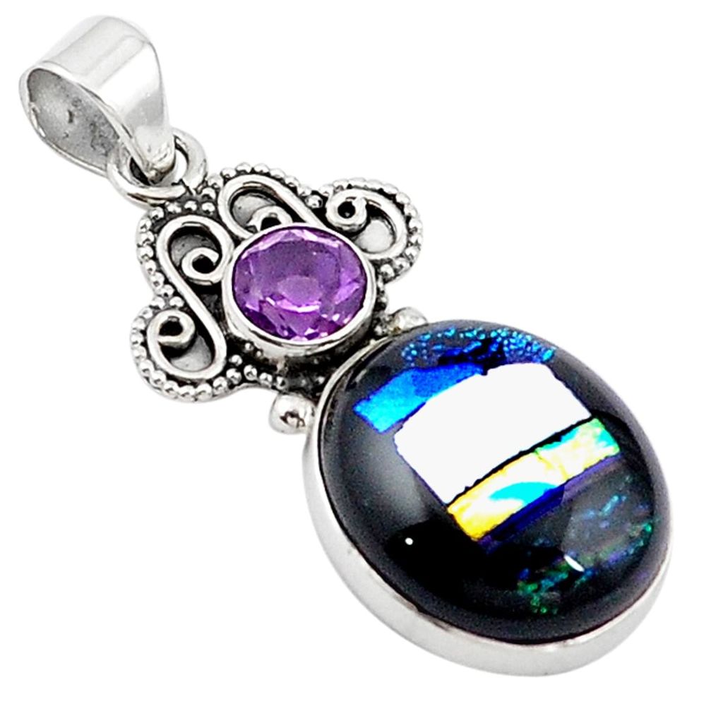 Multi color dichroic glass amethyst 925 sterling silver pendant m14116