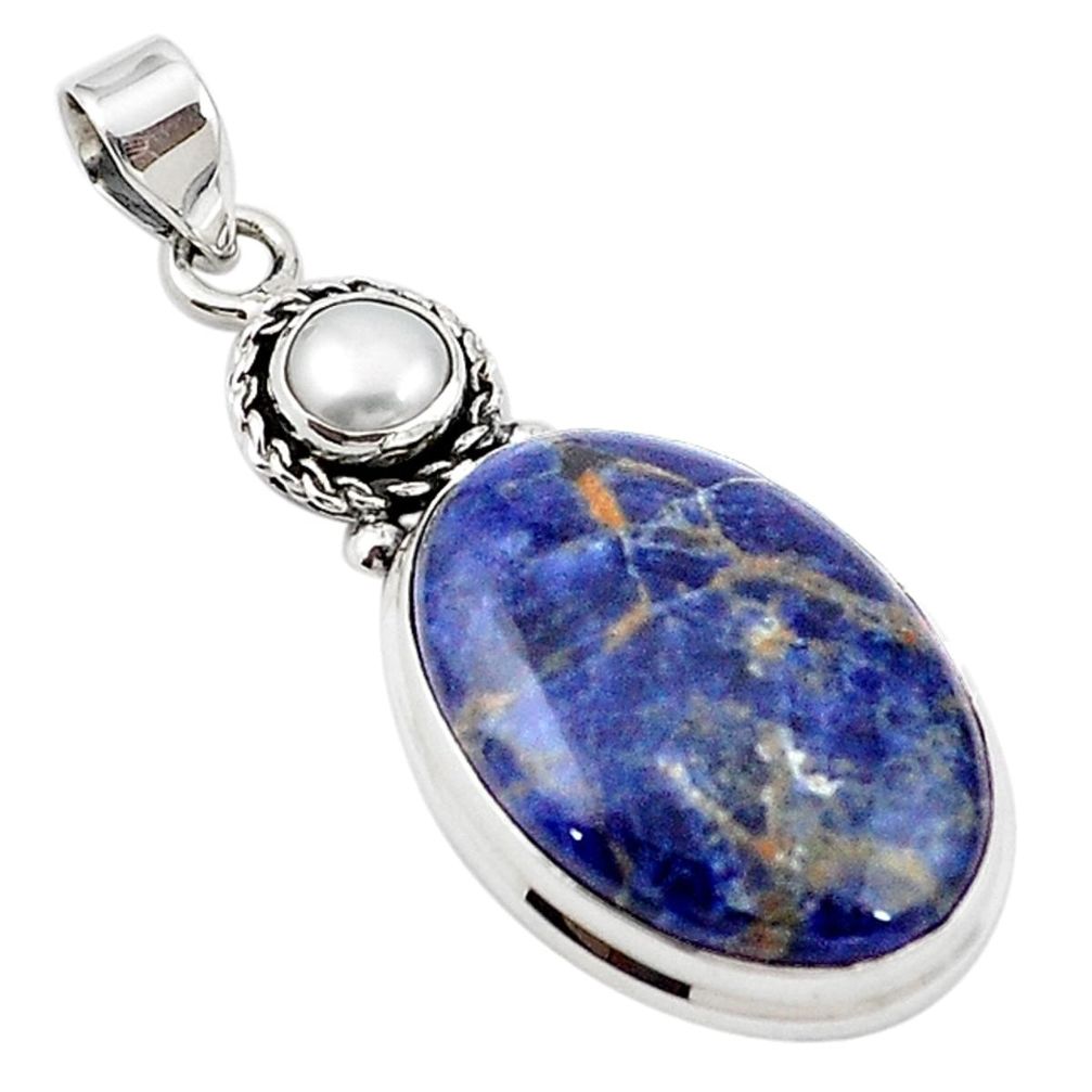 925 sterling silver natural blue sodalite white pearl pendant jewelry m14164