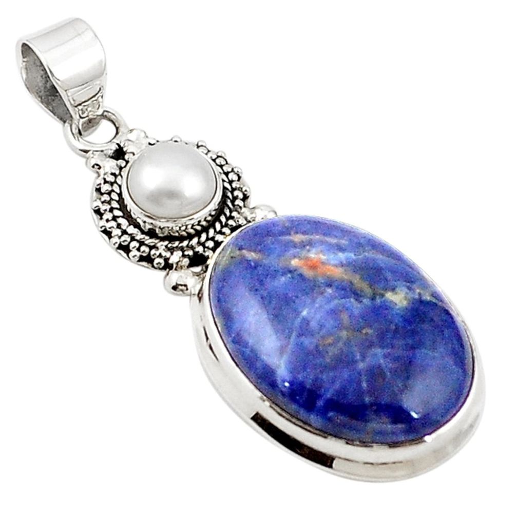 Natural blue sodalite white pearl 925 sterling silver pendant jewelry m14175