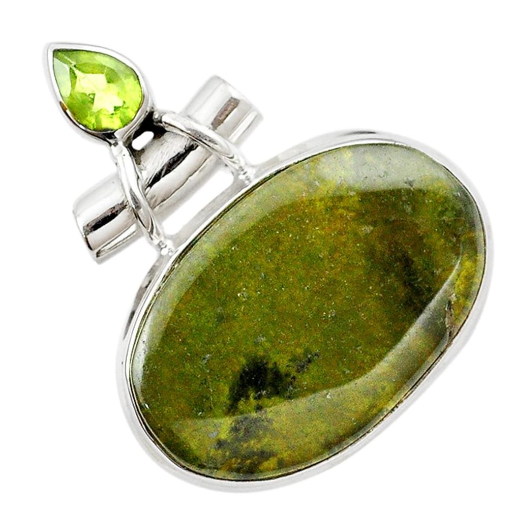 Natural green vasonite peridot 925 sterling silver pendant m14848