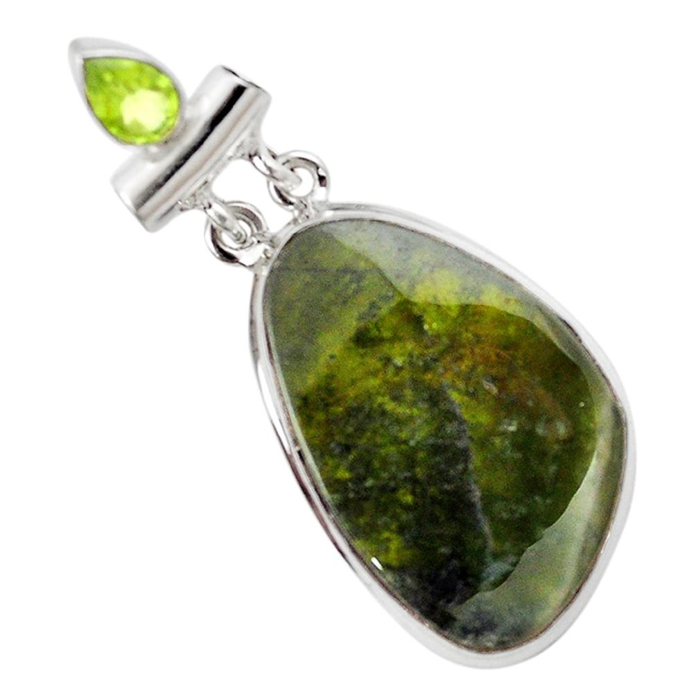 Natural green vasonite peridot 925 sterling silver pendant m14850