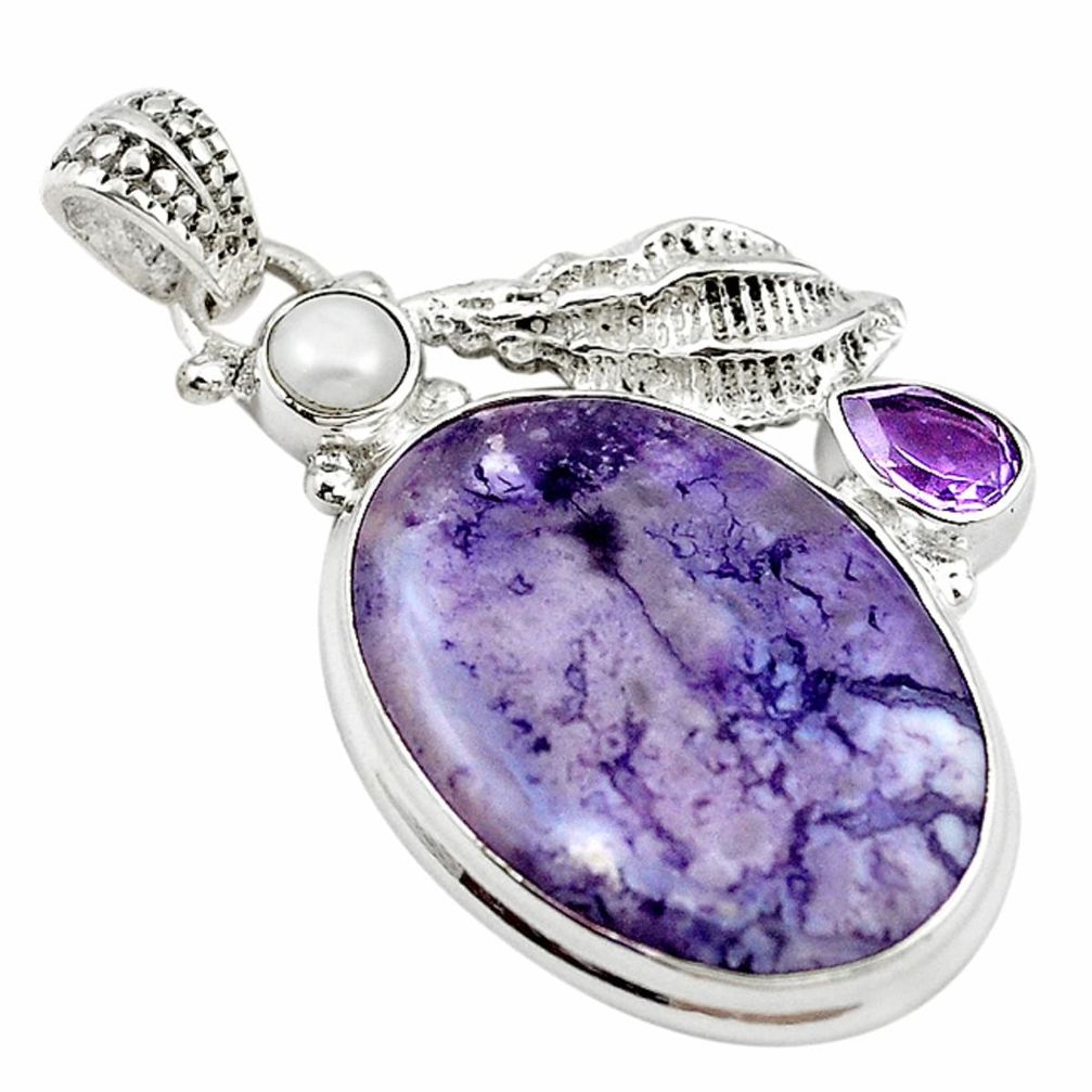 Natural purple tiffany stone amethyst pearl 925 silver pendant m14943