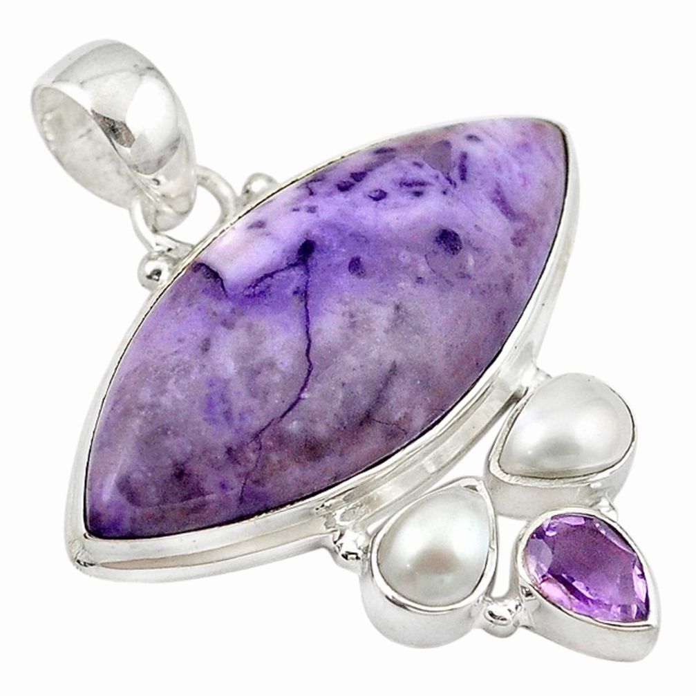 Clearance Sale-Natural purple tiffany stone amethyst pearl 925 silver pendant m14946