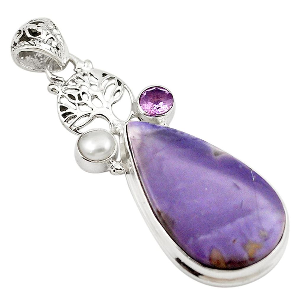 925 silver natural purple tiffany stone pearl tree of life pendant m14947