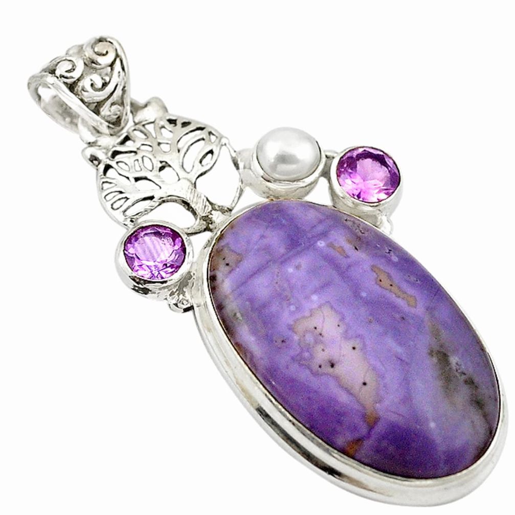 Natural purple tiffany stone pearl 925 silver tree of life pendant m14949