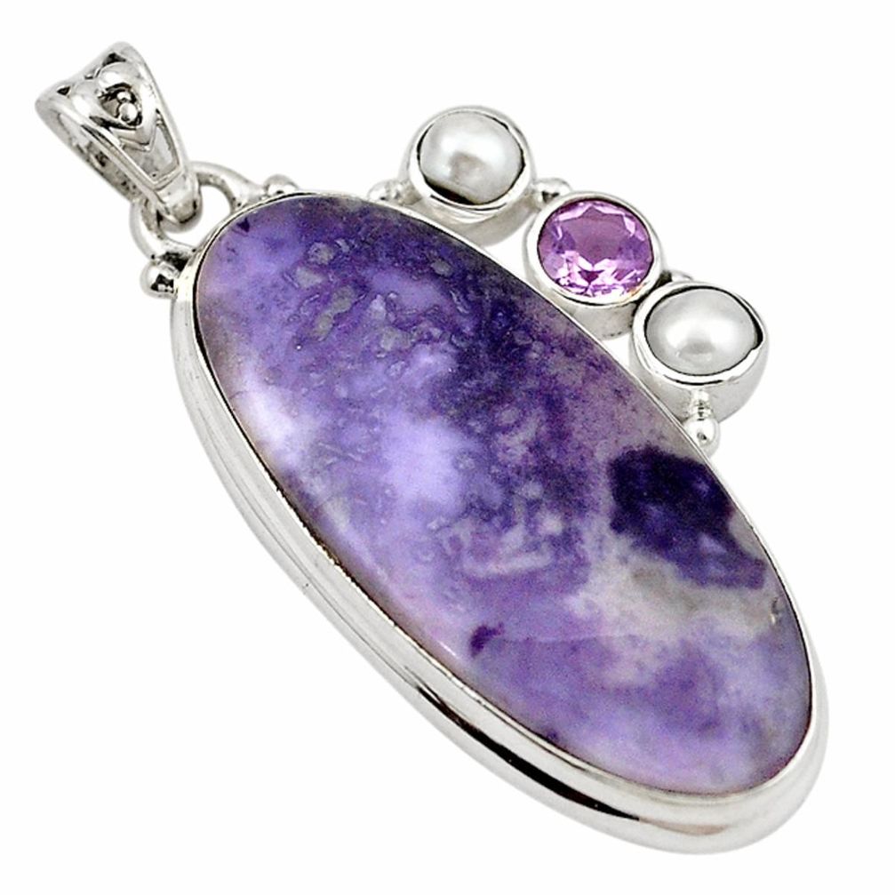 Natural purple tiffany stone amethyst pearl 925 silver pendant jewelry m14955