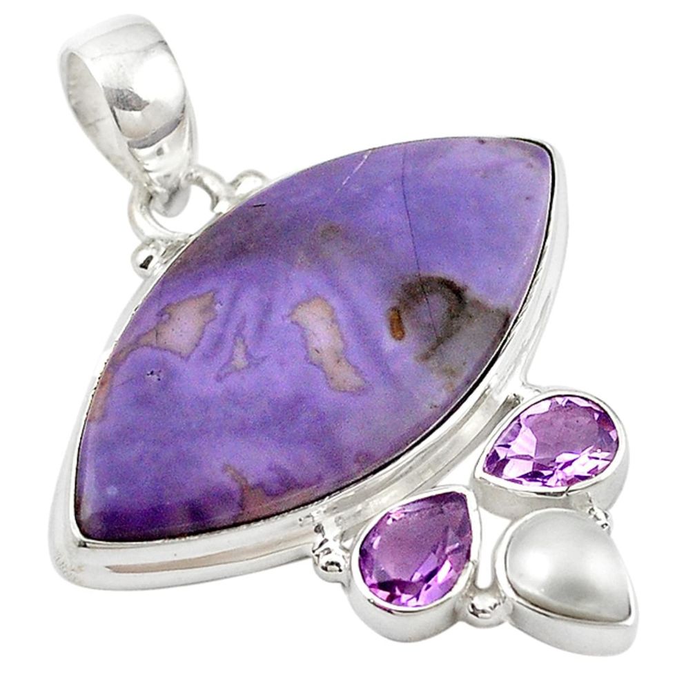 925 sterling silver natural purple tiffany stone amethyst pearl pendant m14960