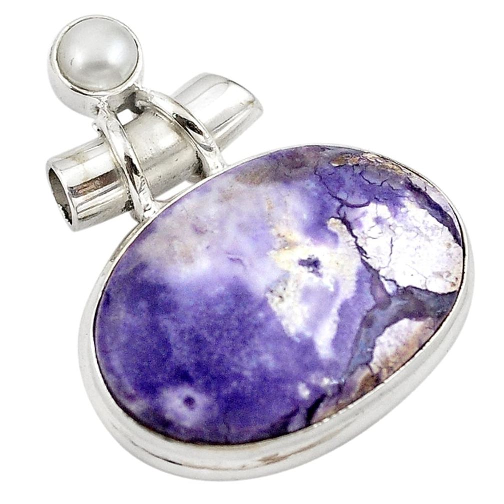 925 sterling silver natural purple tiffany stone white pearl pendant m14977