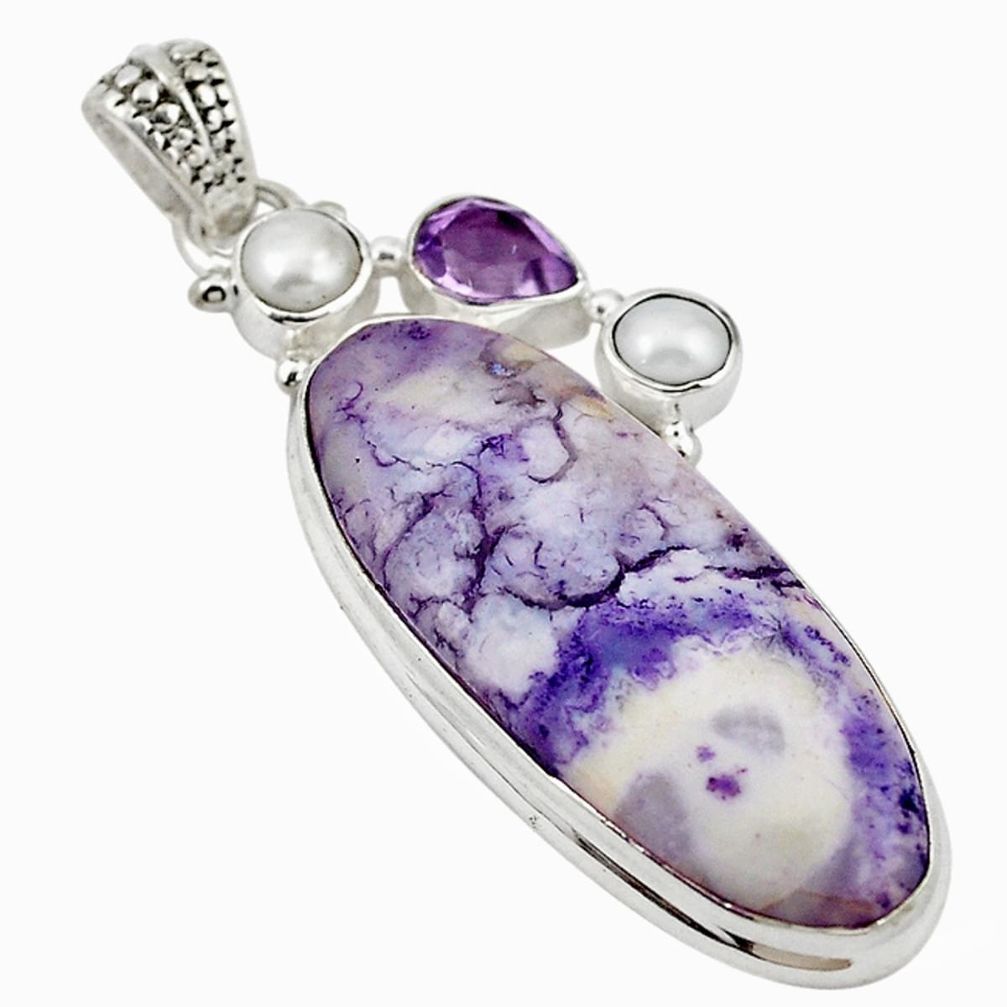 925 sterling silver natural purple tiffany stone amethyst pearl pendant m14980