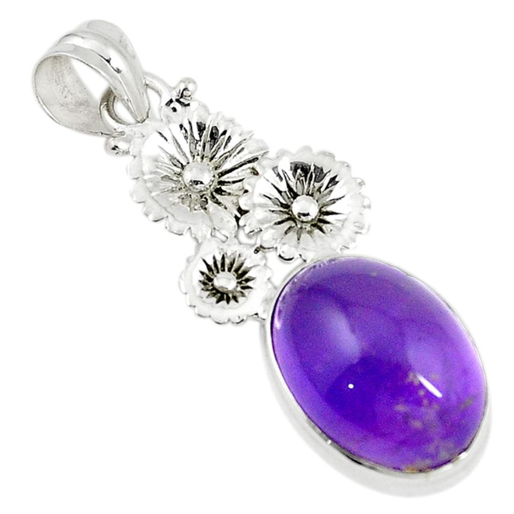 Natural purple amethyst 925 sterling silver flower pendant m15308