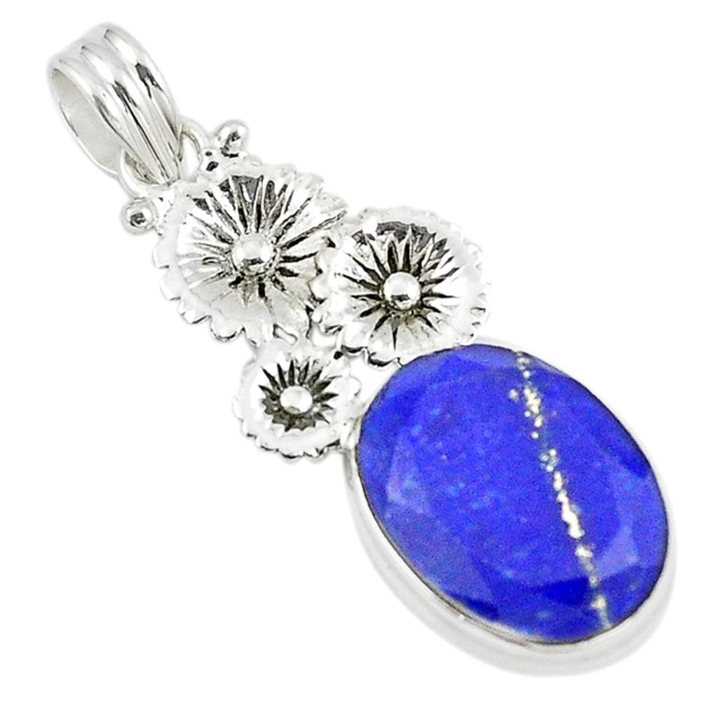 Natural blue lapis lazuli 925 sterling silver flower pendant m15314