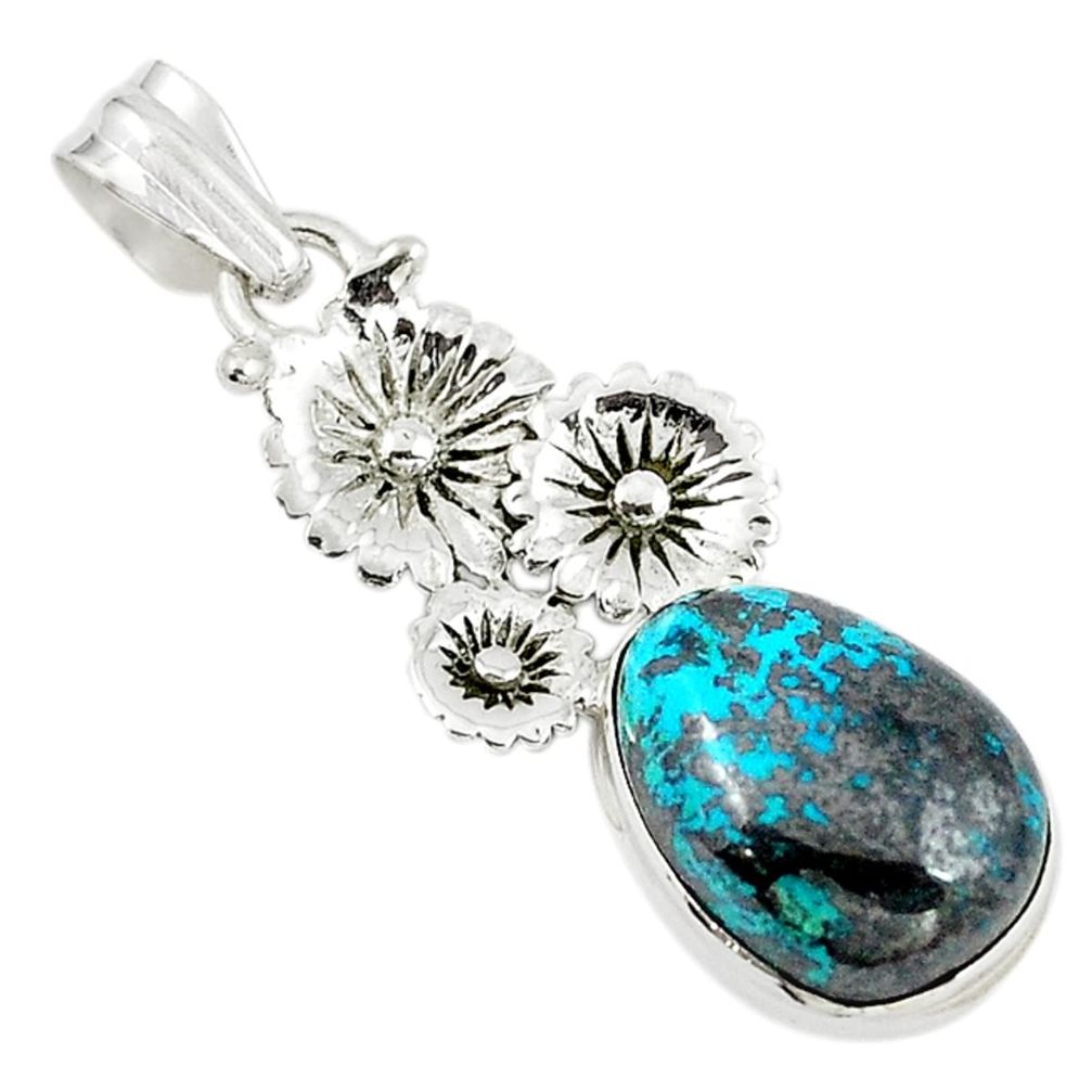 925 sterling silver natural blue chrysocolla flower pendant jewelry m15320