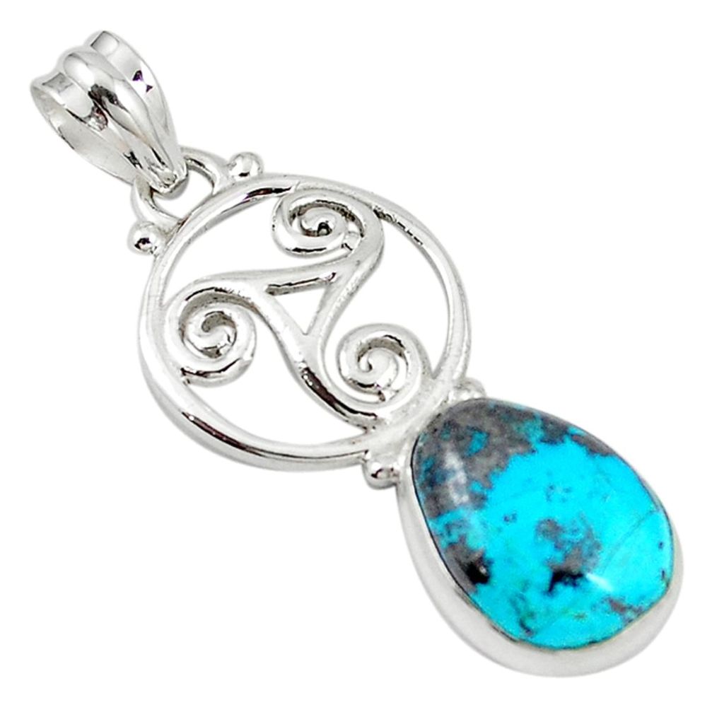 Natural blue chrysocolla 925 sterling silver pendant jewelry m15585