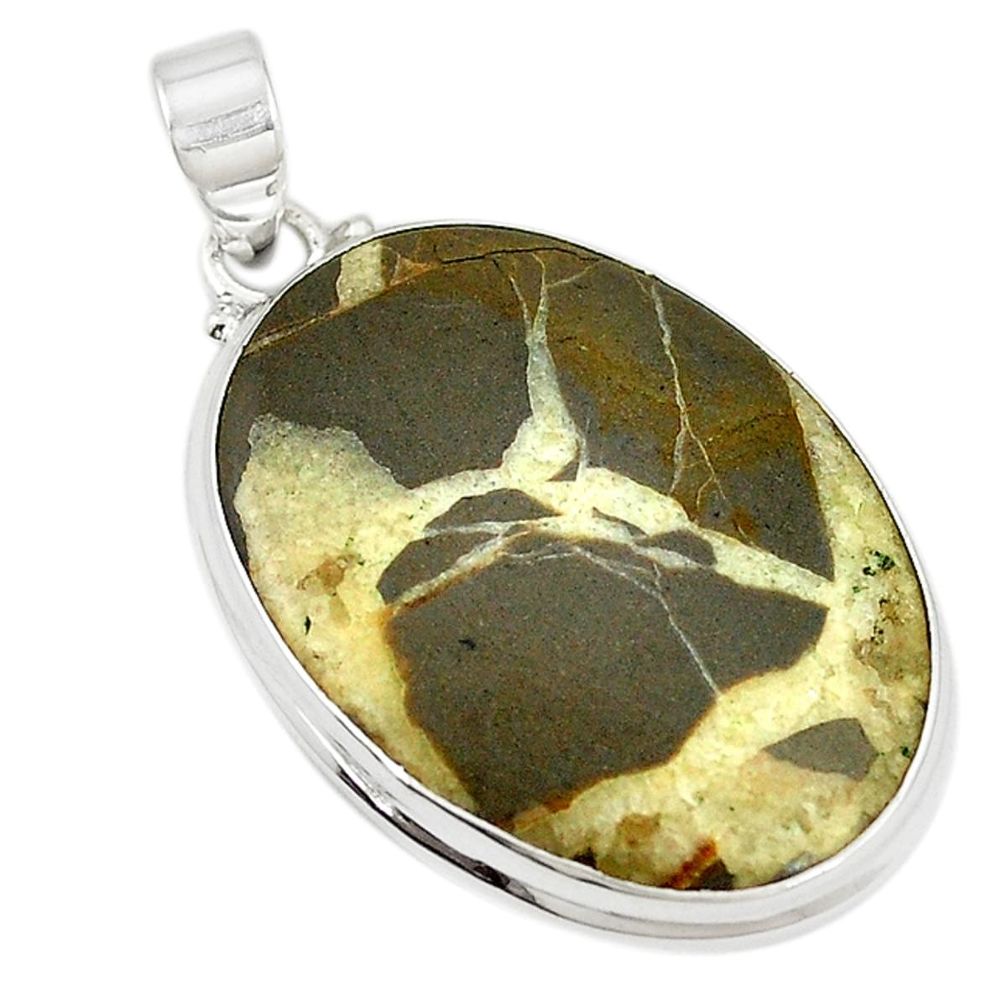 Natural brown septarian gonads 925 sterling silver pendant jewelry m15726
