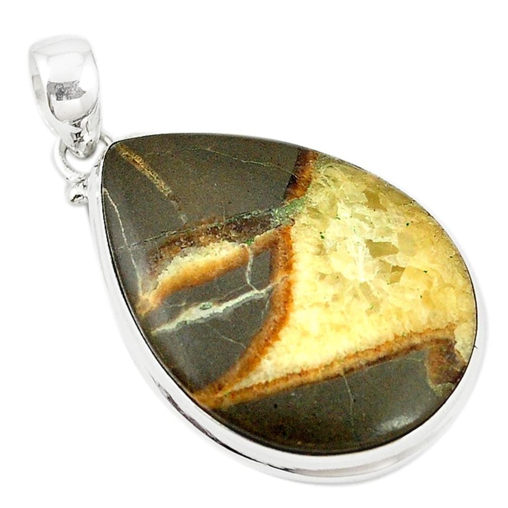 Natural brown septarian gonads pear 925 sterling silver pendant m15727