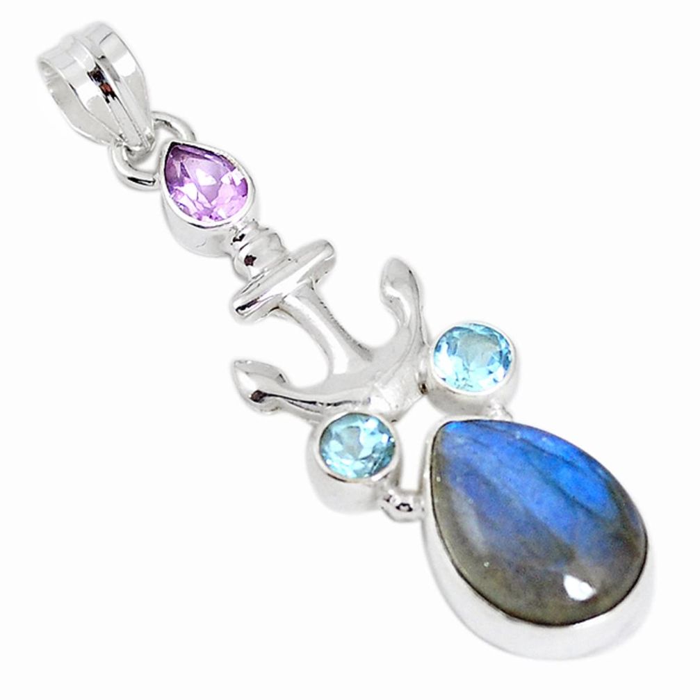 Natural blue labradorite amethyst 925 sterling silver pendant m16839