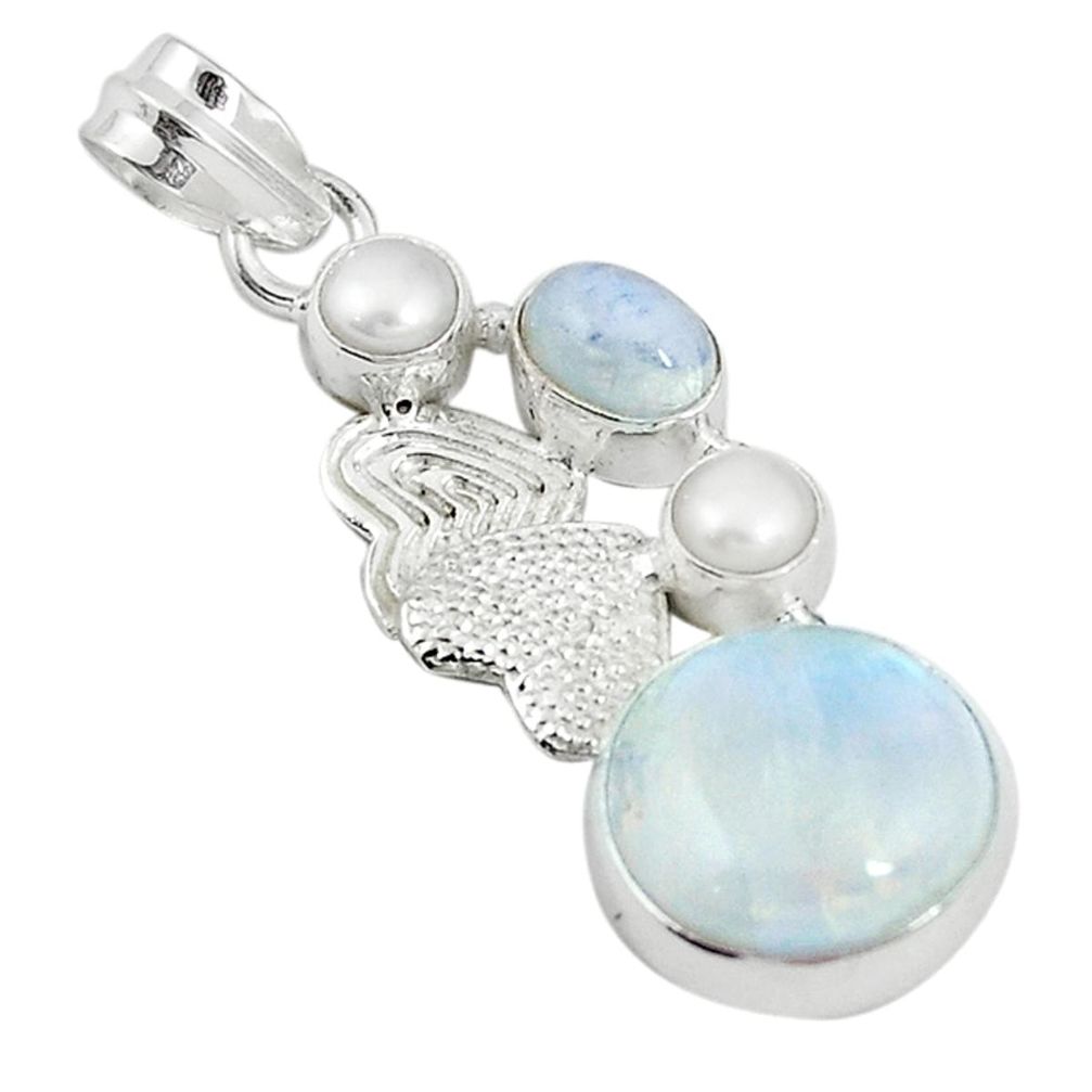 Natural rainbow moonstone pearl 925 silver couple hearts pendant m16854